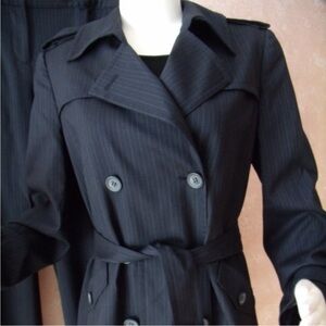 2-PC TALBOTS Black Pinstripe Suit with Trench Coat Style Blazer